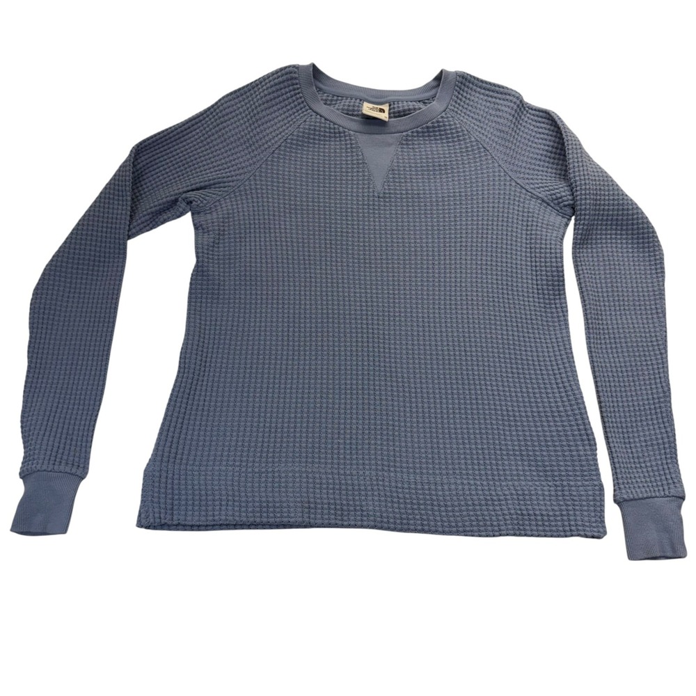 The North Face Top W XS Blue Waffle Knit Thermal Long Sleeve Crewneck Raglan